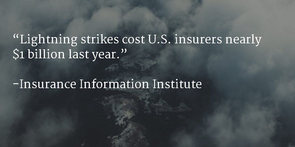 Lightning strikes cost US insurers nearly 1 billion last year.